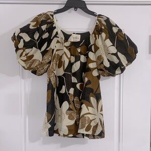 Umgee Floral Puff Sleeve Blouse